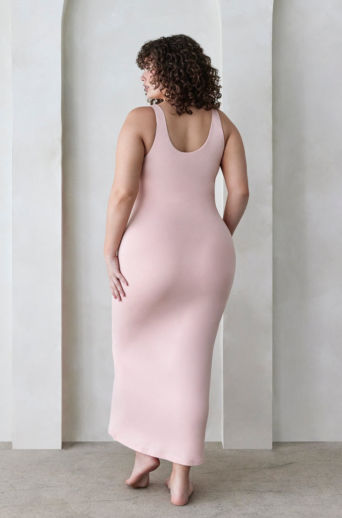 Bumpsuit Maternity The Elle Midi Scoop Neck Dress in Dusty Pink