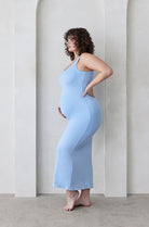 Bumpsuit Maternity The Elle Midi Scoop Neck Dress in Powder-Blue