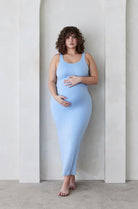 Bumpsuit Maternity The Elle Midi Scoop Neck Dress in Powder-Blue