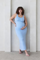 Bumpsuit Maternity The Elle Midi Scoop Neck Dress in Powder-Blue