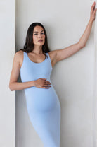 Bumpsuit Maternity The Elle Midi Scoop Neck Dress in Powder-Blue