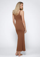 Bumpsuit Maternity The Elle Midi Scoop Neck Dress in Mocha