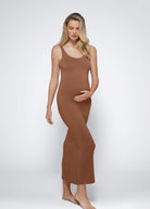 Bumpsuit Maternity The Elle Midi Scoop Neck Dress in Mocha