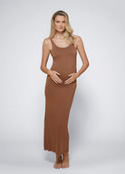 Bumpsuit Maternity The Elle Midi Scoop Neck Dress in Mocha