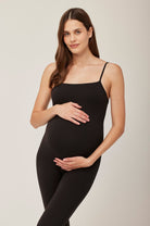 Bumpsuit Maternity The Farrah Tie Back Square Neck Jumpsuit in Black