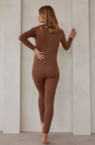 bumpsuit maternity the gigi mock neck long sleeve jumpsuit in mocha