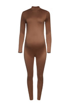 bumpsuit maternity the gigi mock neck long sleeve jumpsuit in mocha