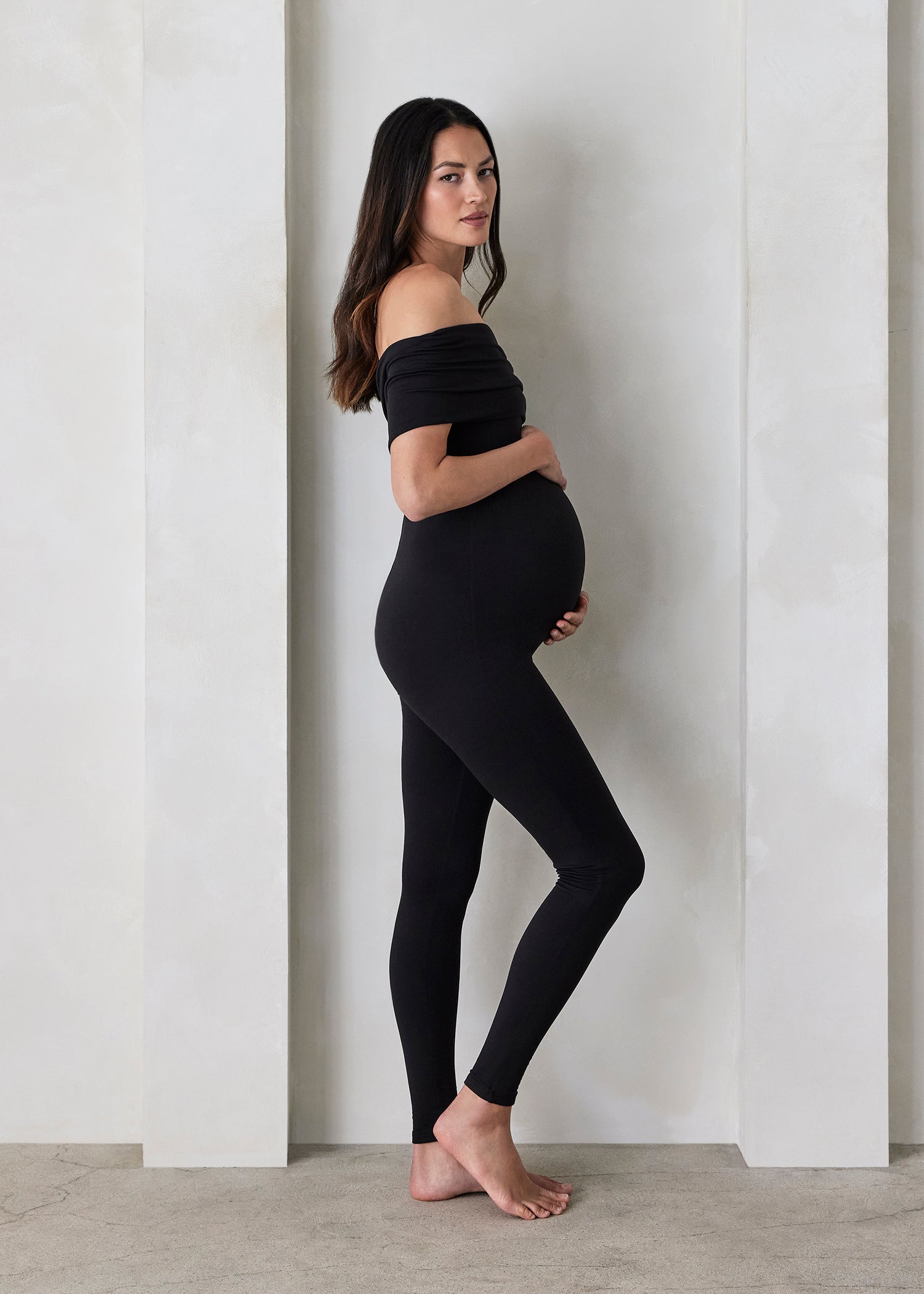 Bumpsuit Maternity The Harper Off The Shoulder Jumpsuit in Black