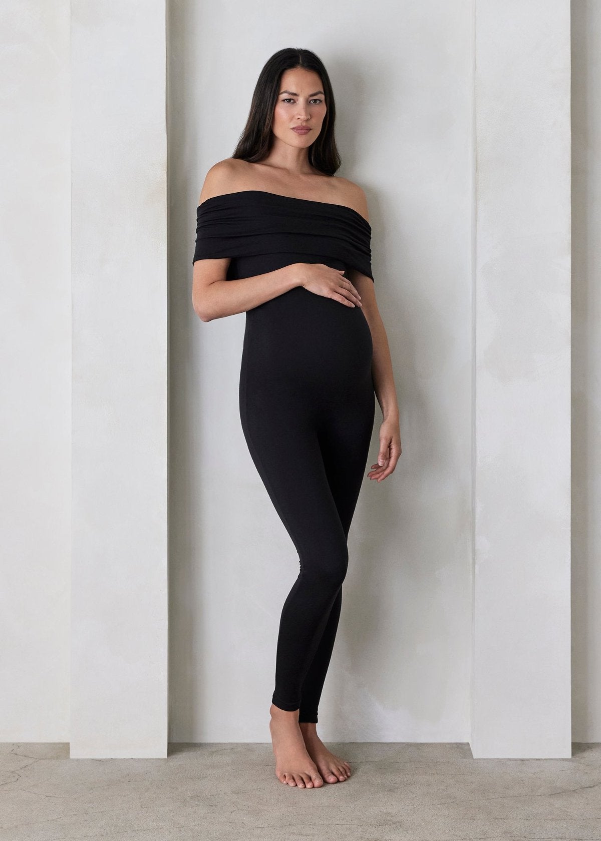 Bumpsuit Maternity The Harper Off The Shoulder Jumpsuit in Black