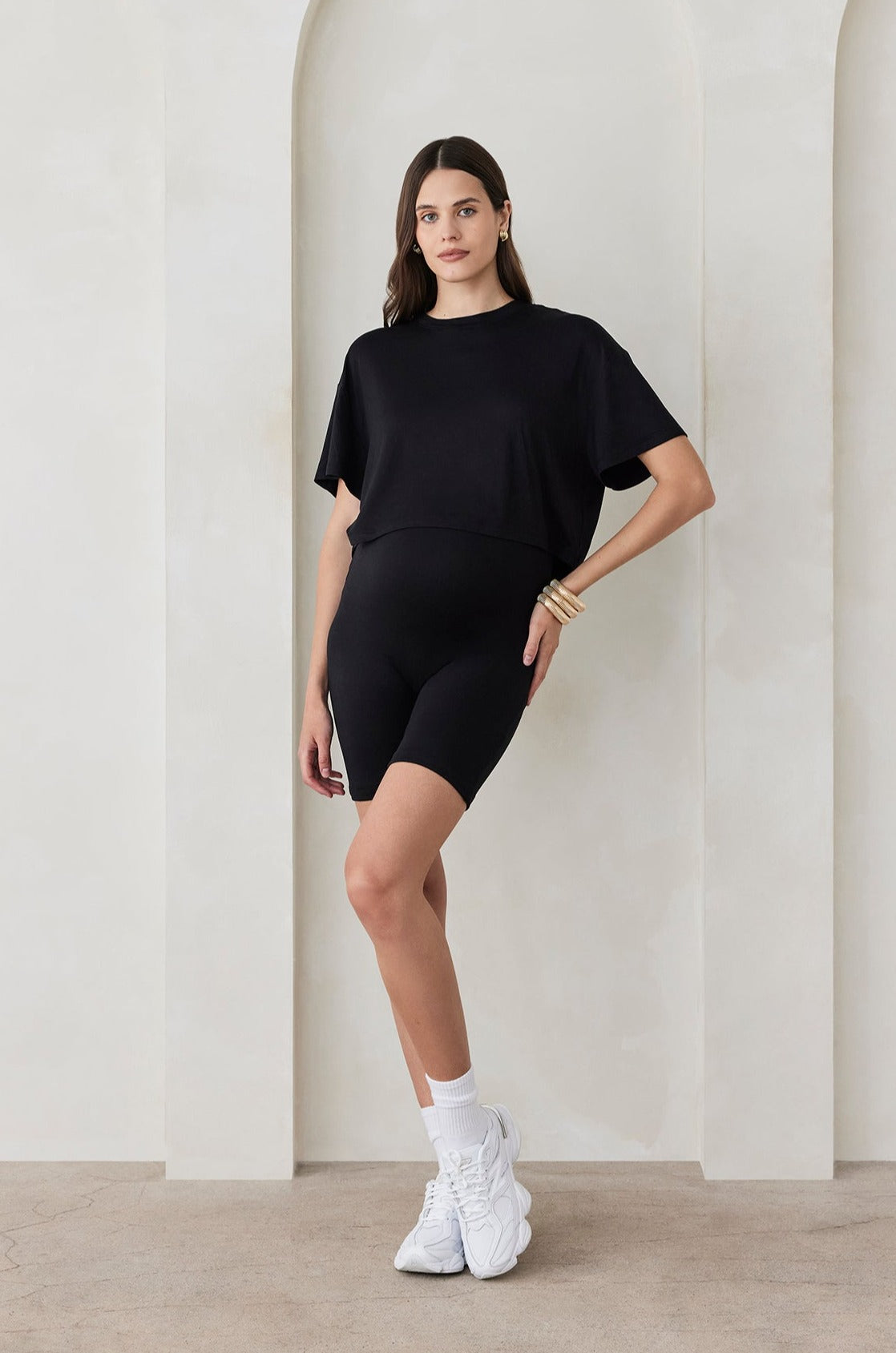 Bumpsuit maternity the high waist biker short in black