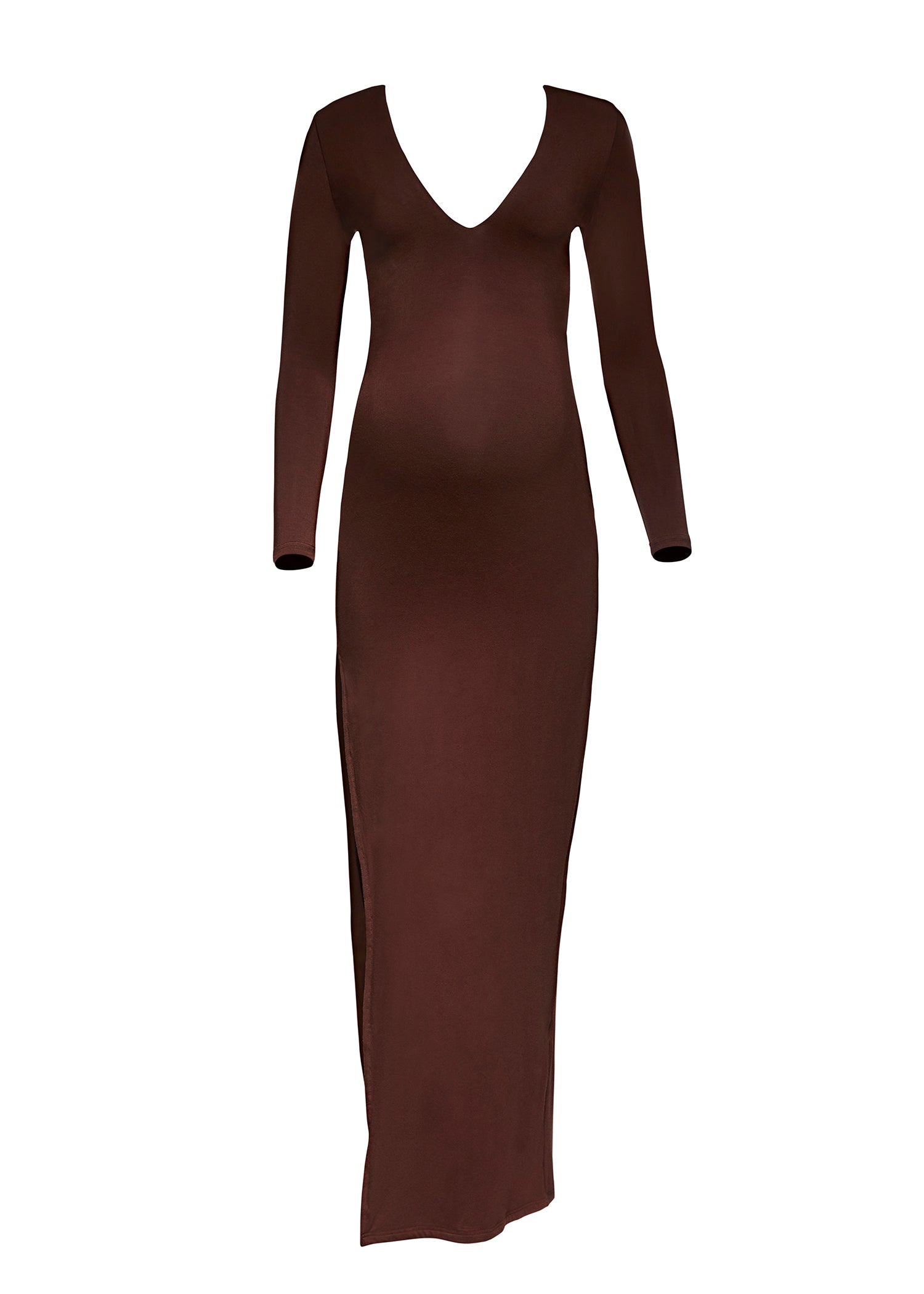 Bumpsuit Maternity The Long Sleeve V Neck Evening Dress in Chocolate