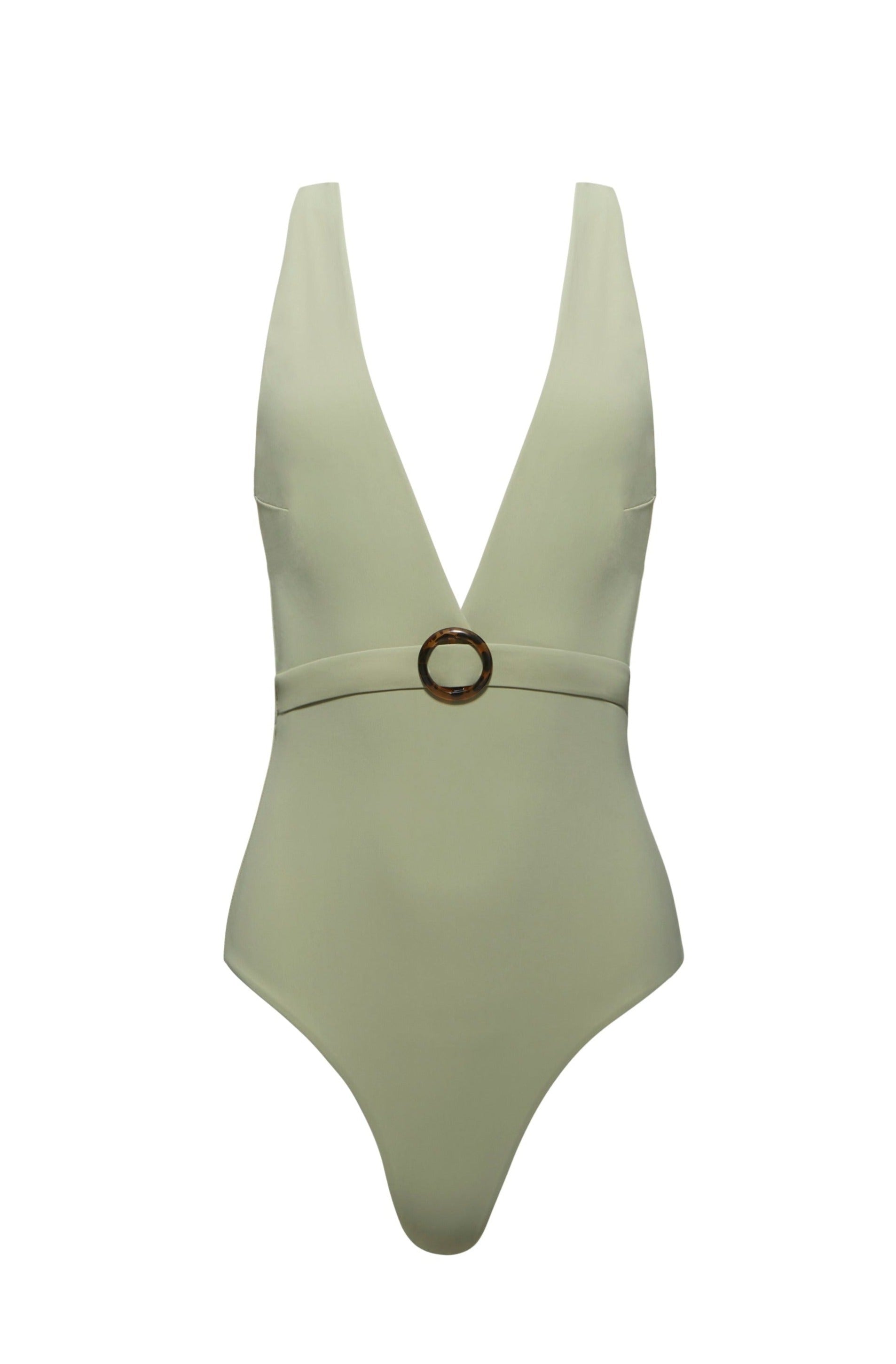 Bumpsuit Maternity The Loren Deep V Neck Belted One Piece Swimsuit in Sage