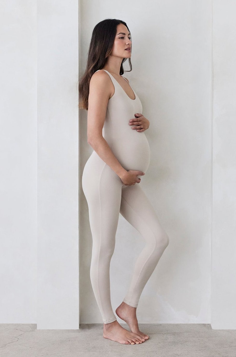 Bumpsuit Maternity The Lucy Scoop Neck Jumpsuit in Oat