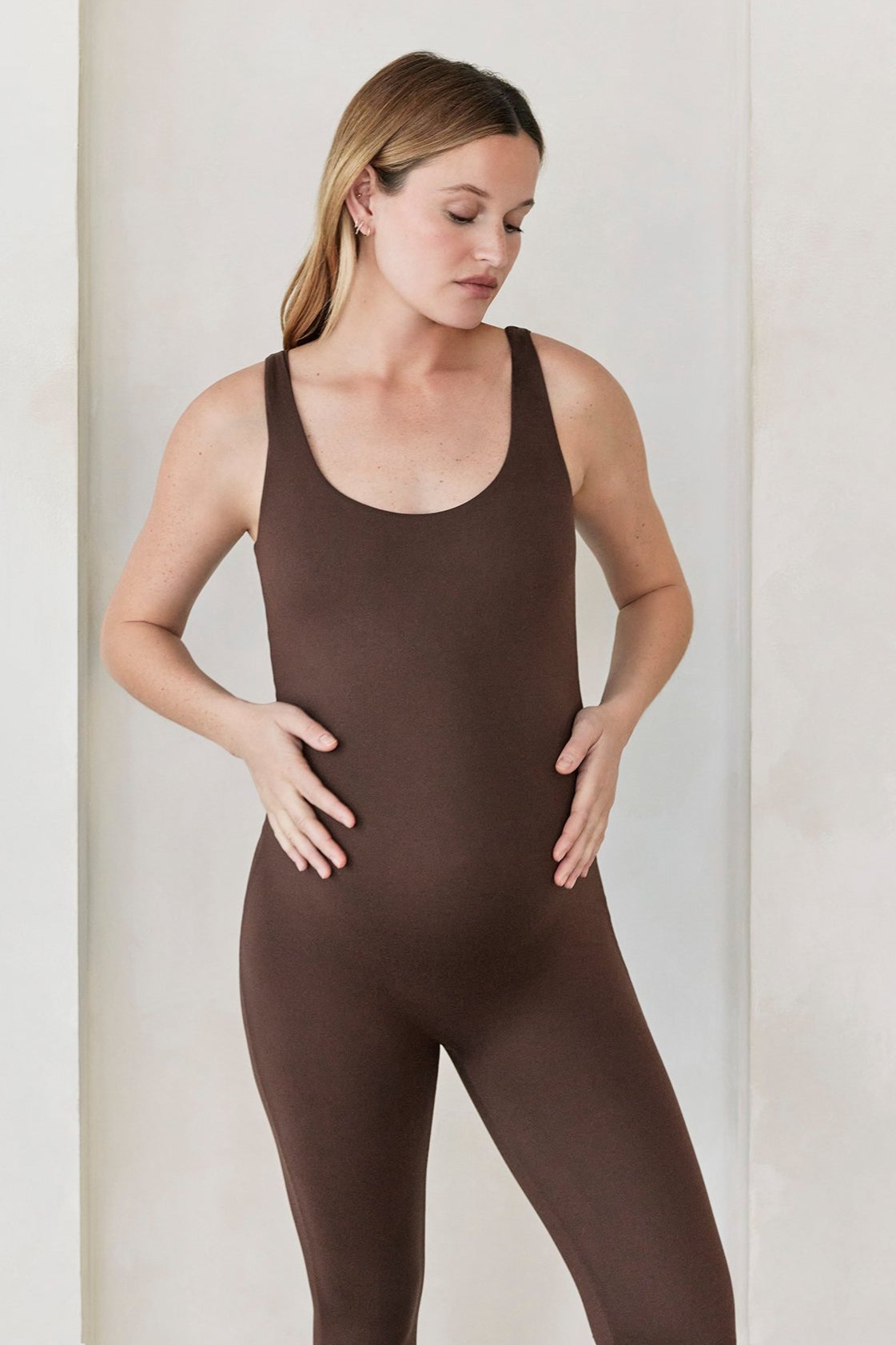 Bumpsuit Maternity The Lucy Sleeveless Jumpsuit in Chocolate