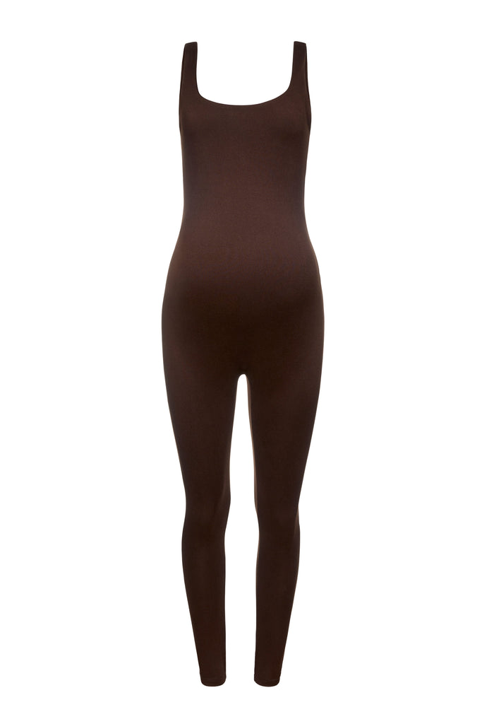 Bumpsuit Maternity The Lucy Scoop Neck Sleeveless Jumpsuit in Chocolate