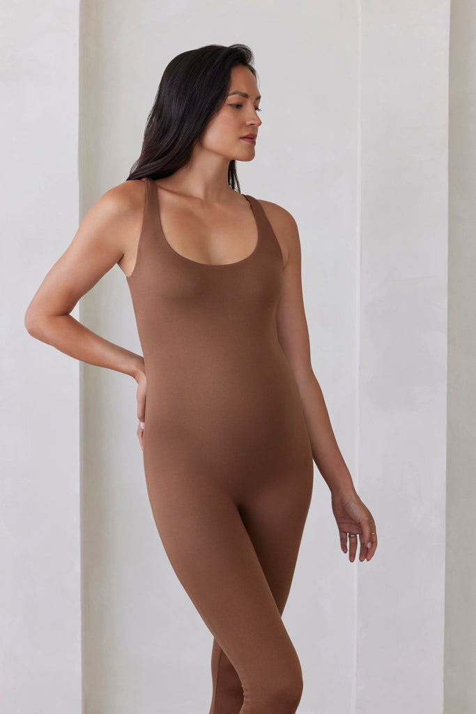 Bumpsuit Maternity The lucy Sleeveless scoop neck jumpsuit in mocha