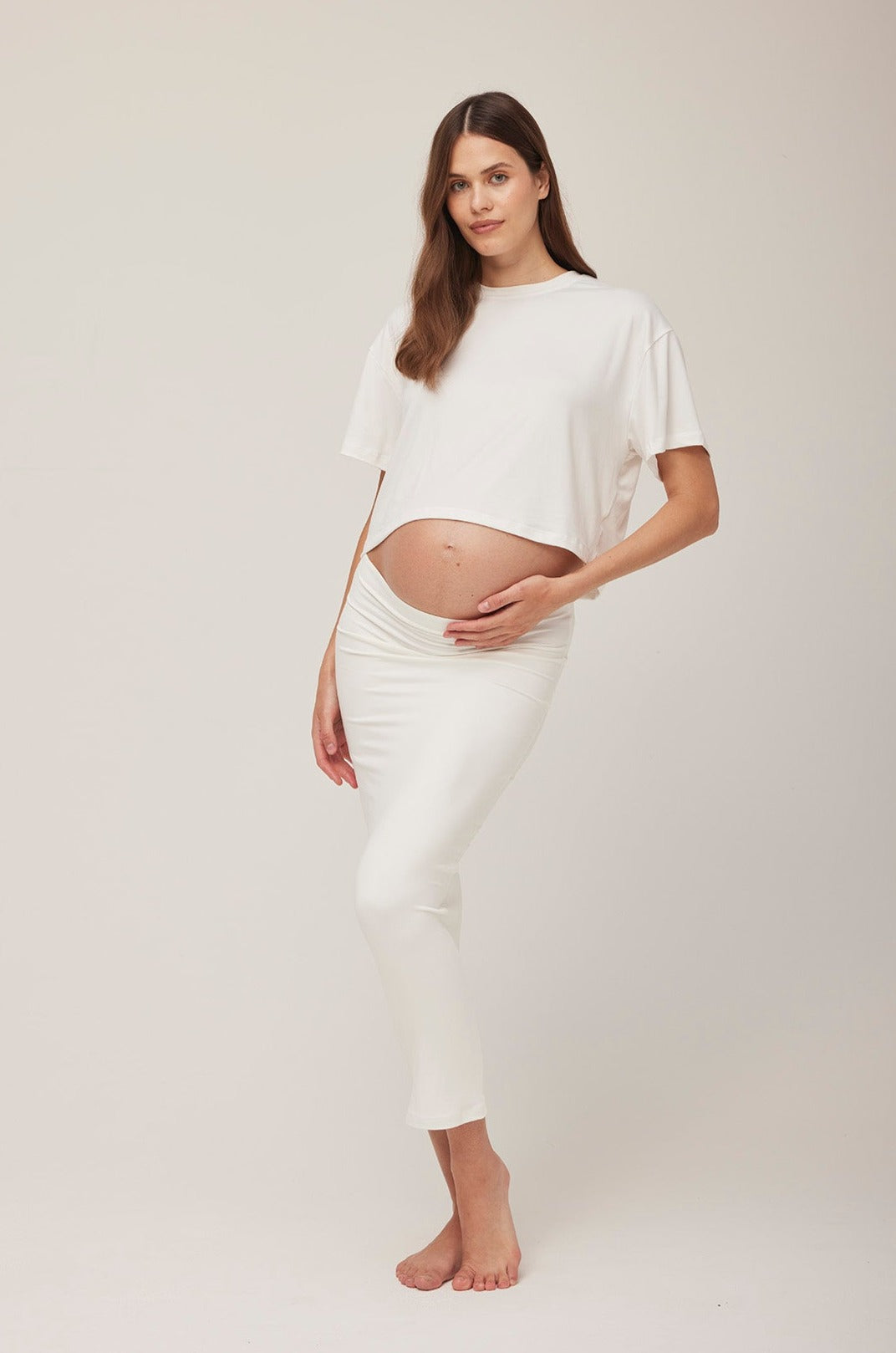 bumpsuit maternity the midi skirt in ivory