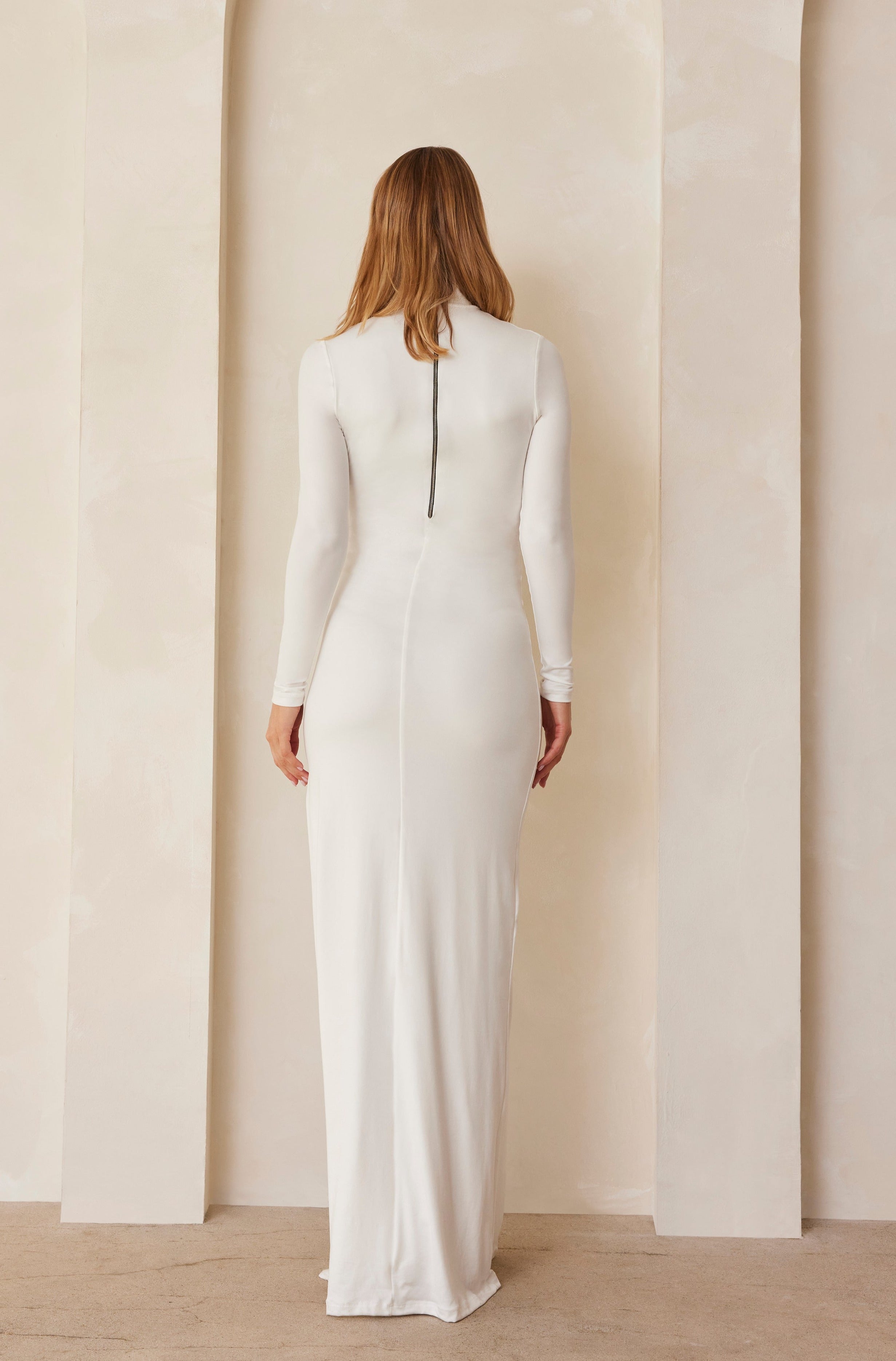 Bumpsuit Maternity The monica Turtleneck Long sleeve Dress with side slit in ivory