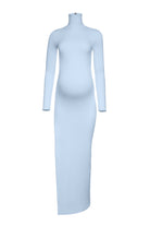 Bumpsuit Maternity The monica Turtleneck Long sleeve Dress with side slit in powder blue