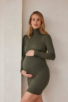 Bumpsuit Maternity The nicole long sleeve turtleneck mini dress in olive