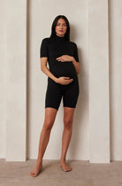 Bumpsuit Maternity the Nikki Mock Neck Short Sleeve Romper in Black