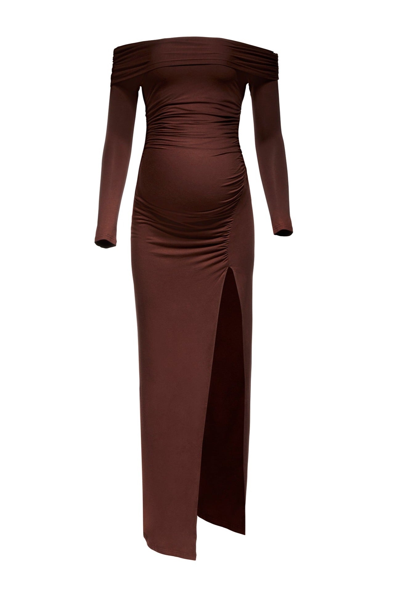 bumpsuit maternity the off the shoulder evening dress in chocolate