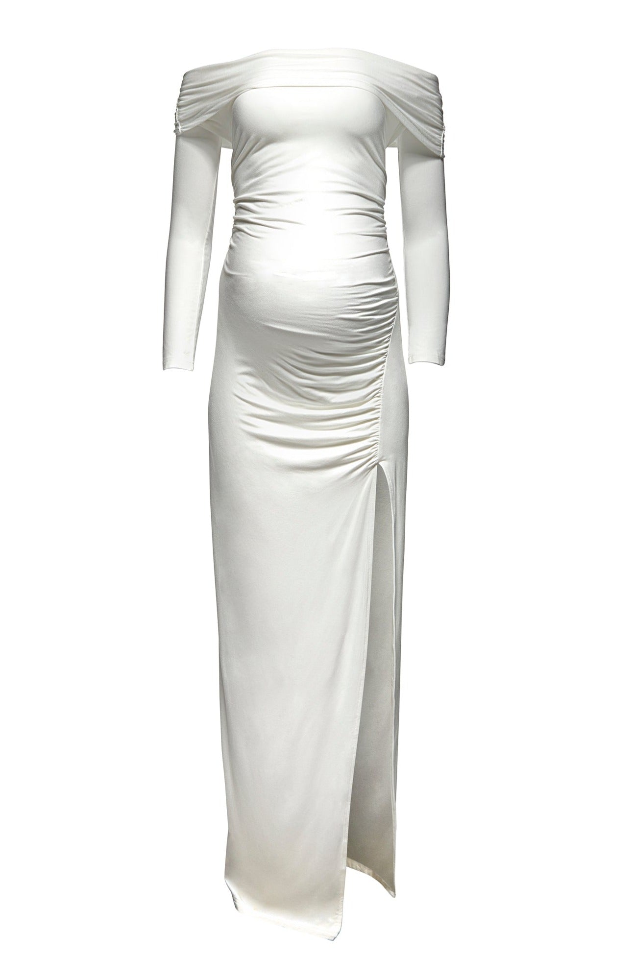 bumpsuit maternity the off the shoulder evening dress in ivory