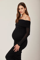 bumpsuit maternity the Off The Shoulder Maternity Soft Mesh Dress in Black