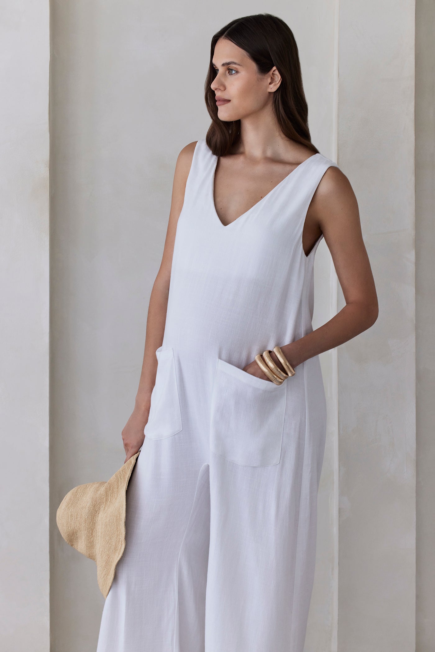 Bumpsuit maternity oversized linen jumpsuit in white