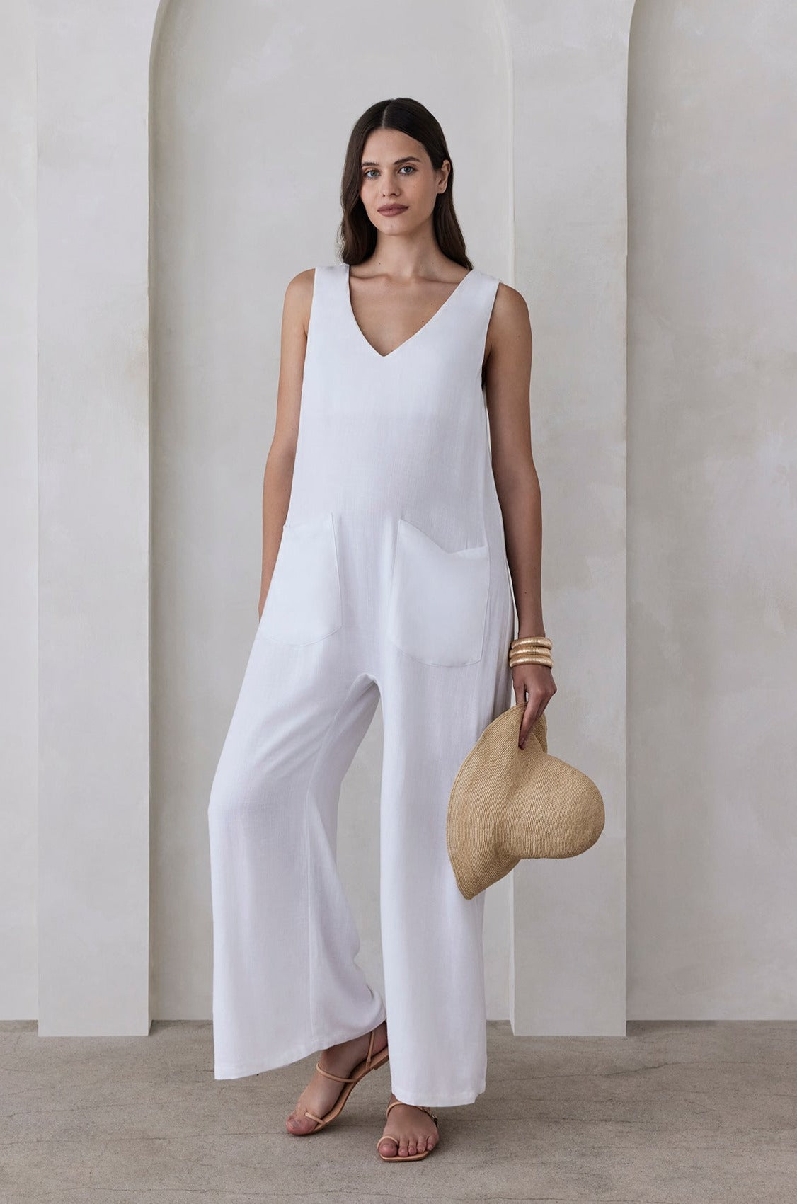 Bumpsuit maternity oversized linen jumpsuit in white