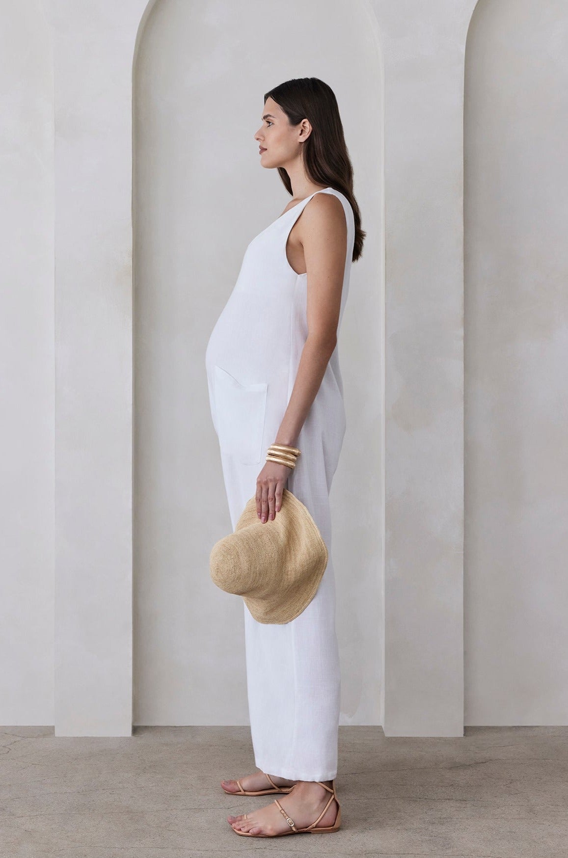 Bumpsuit maternity oversized linen jumpsuit in white