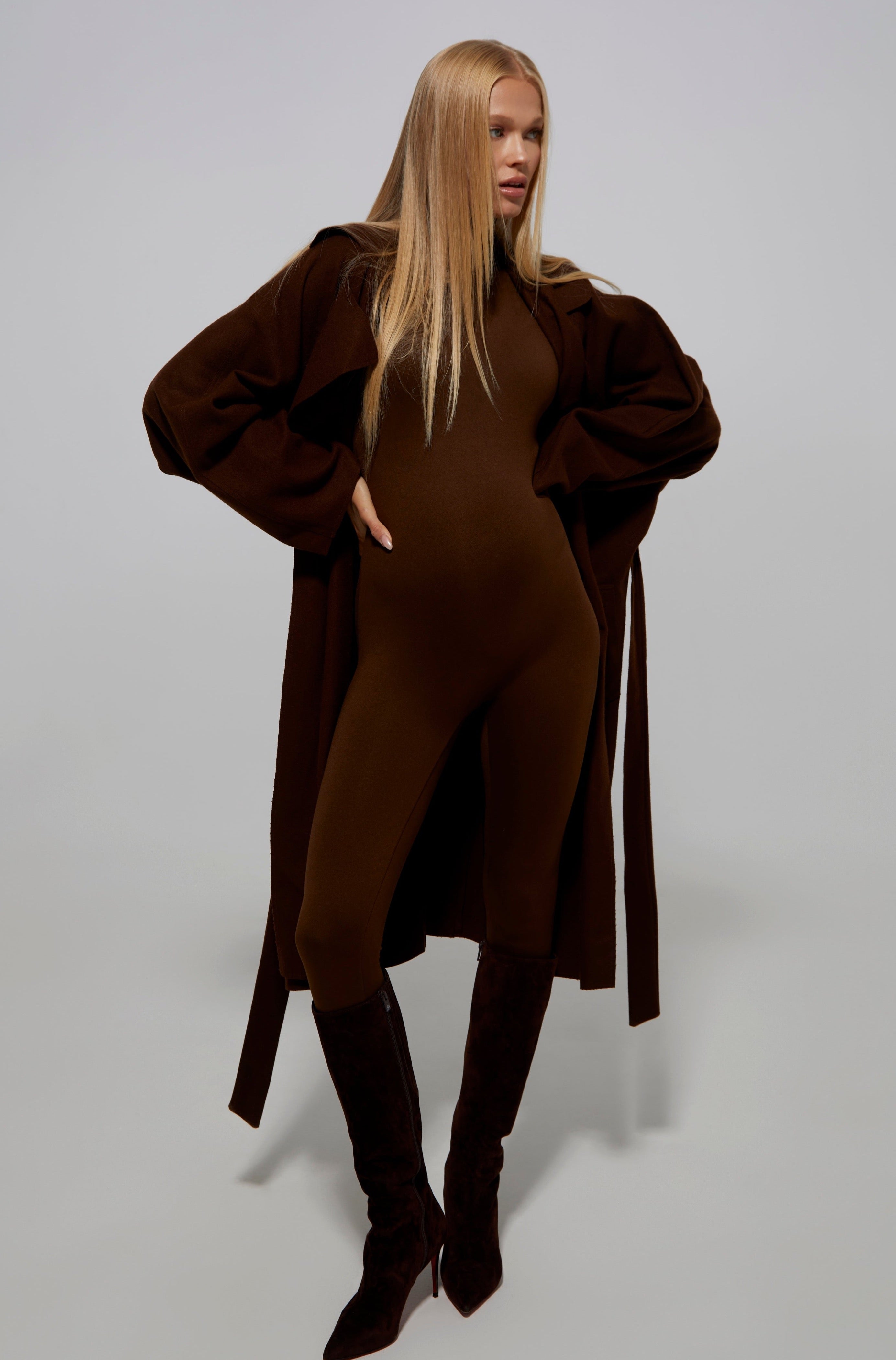 Bumpsuit Maternity The Penelope Turtleneck Long sleeve Jumpsuit in Chocolate