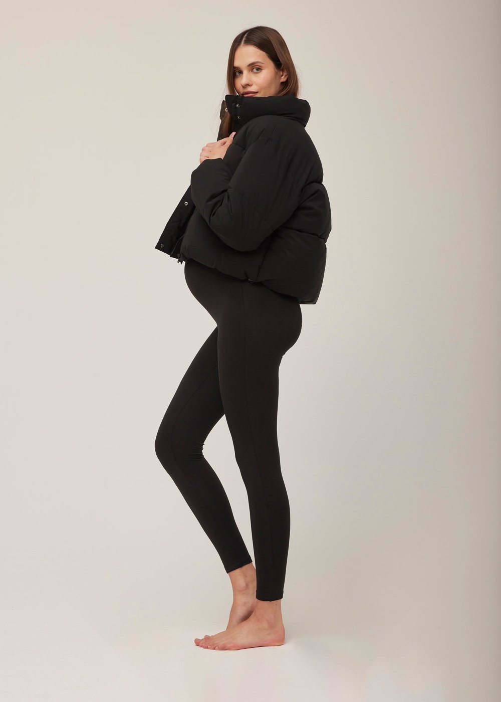 Bumpsuit Maternity Cropped Puffer Jacket in Black