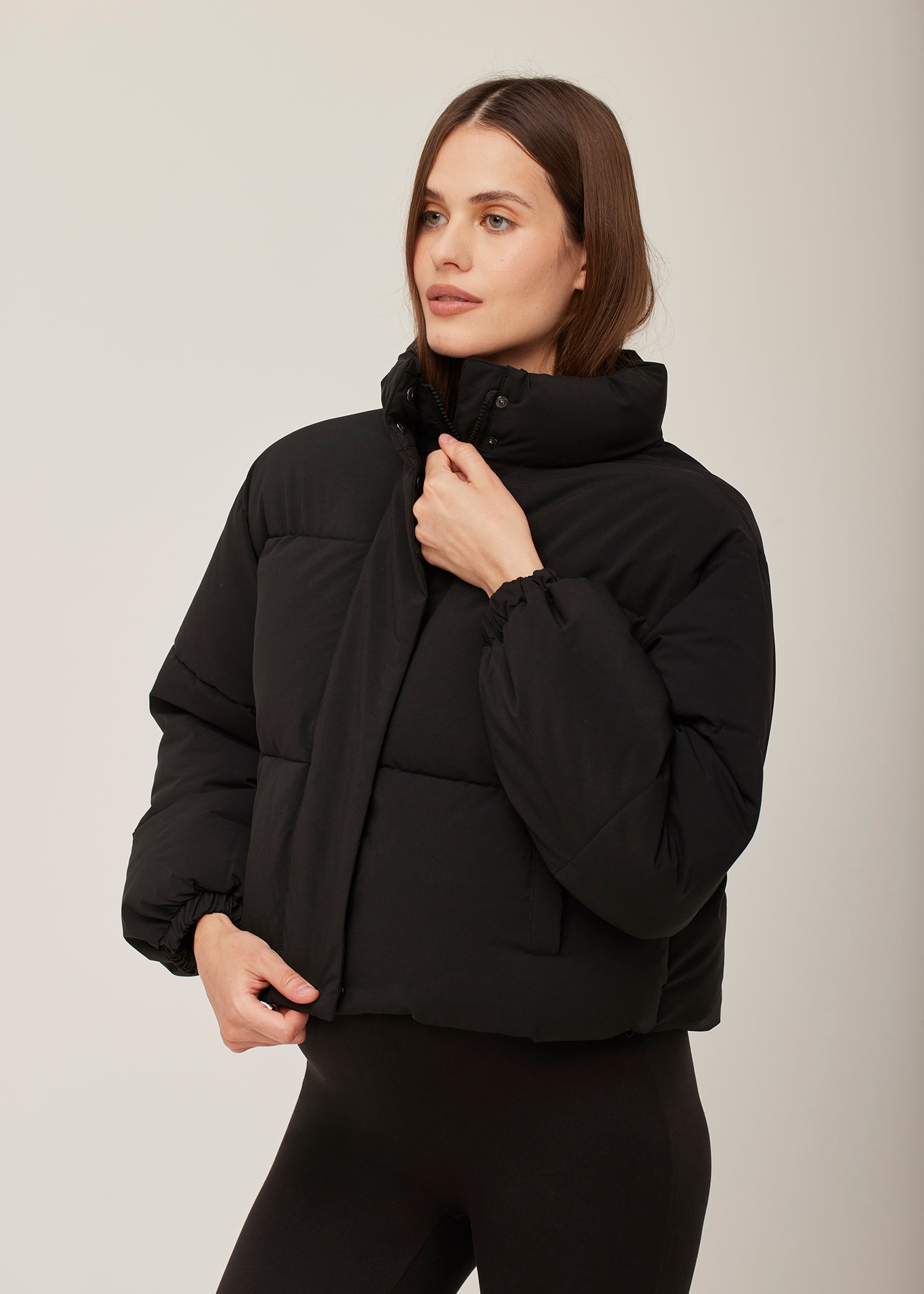 Bumpsuit Maternity Cropped Puffer Jacket in Black