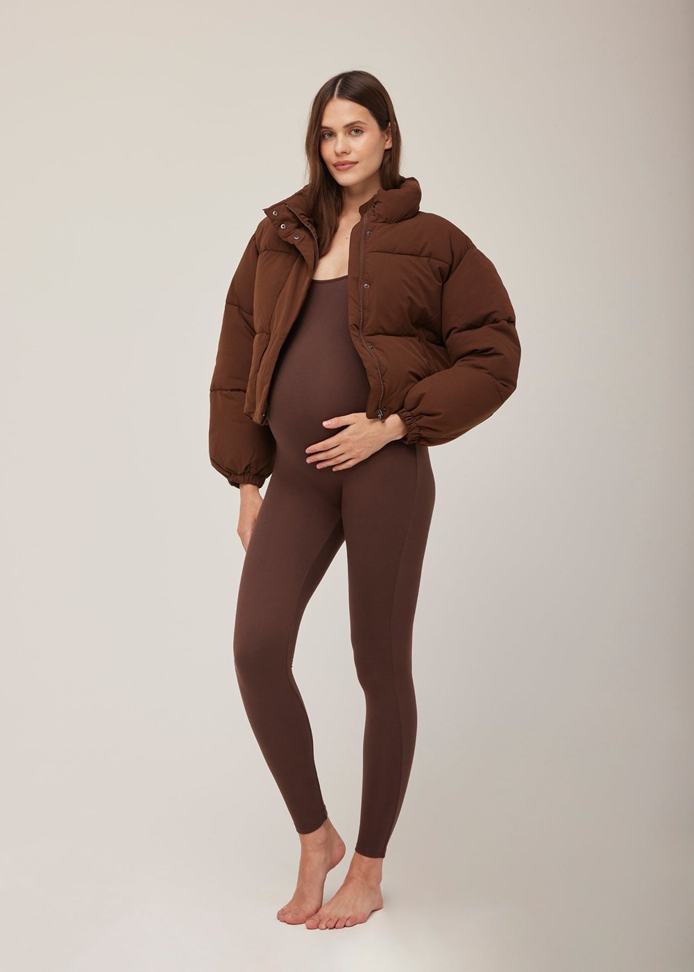 Bumpsuit Maternity Cropped Puffer Jacket in Chocolate