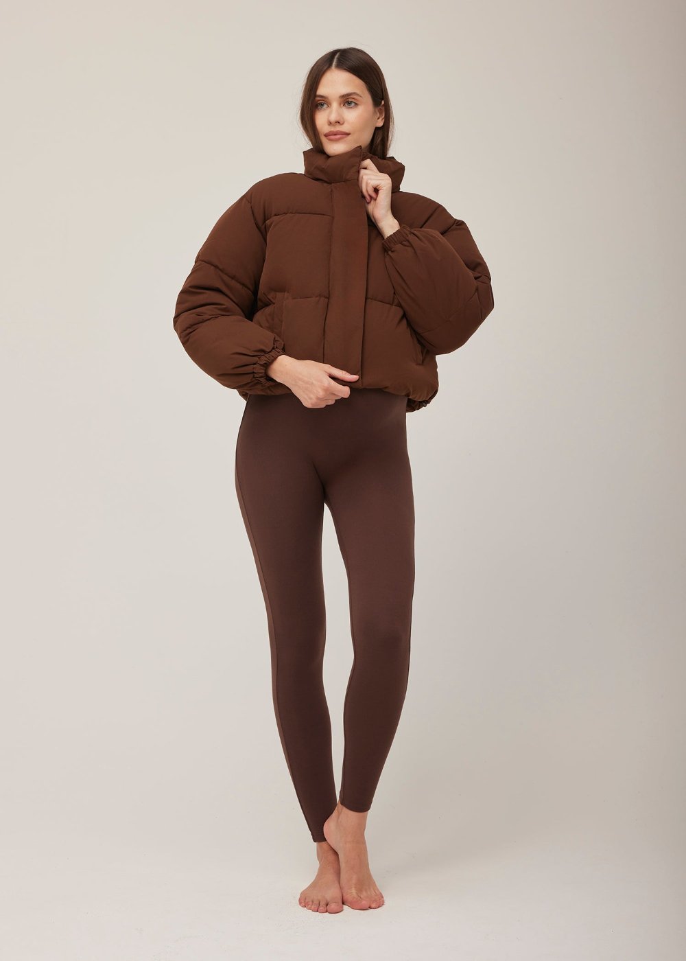 Bumpsuit Maternity Cropped Puffer Jacket in Chocolate