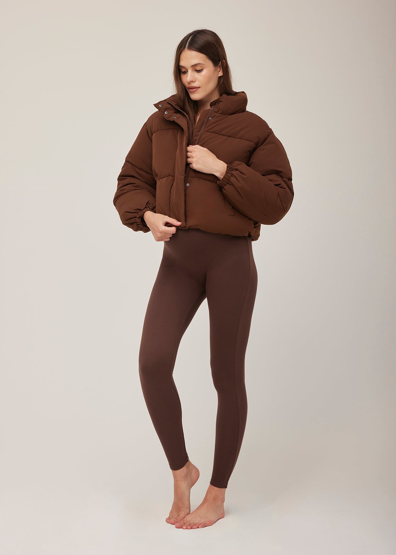 Bumpsuit Maternity Cropped Puffer Jacket in Chocolate