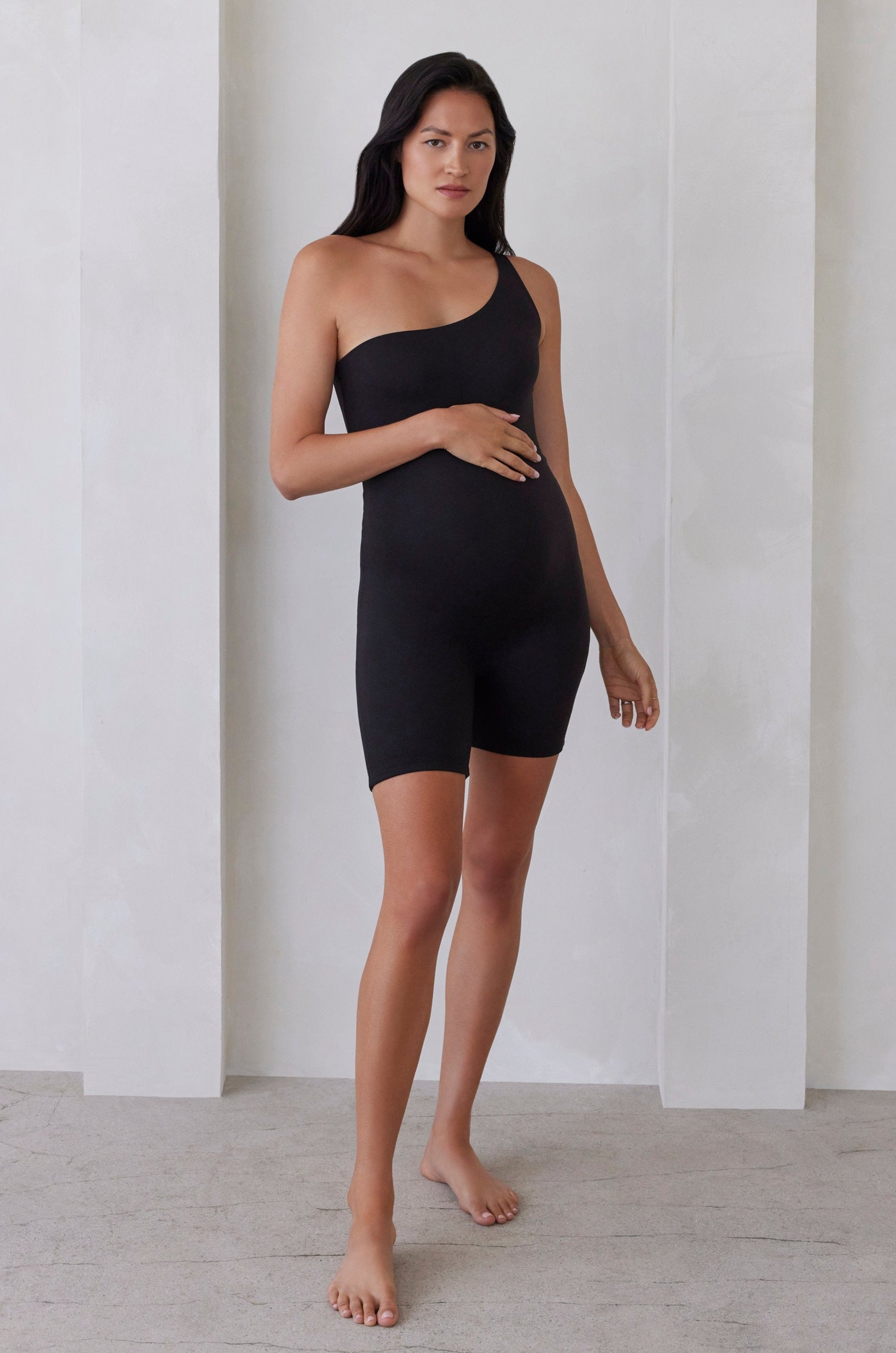  Bumpsuit Maternity The Romee One Shoulder Romper in Black