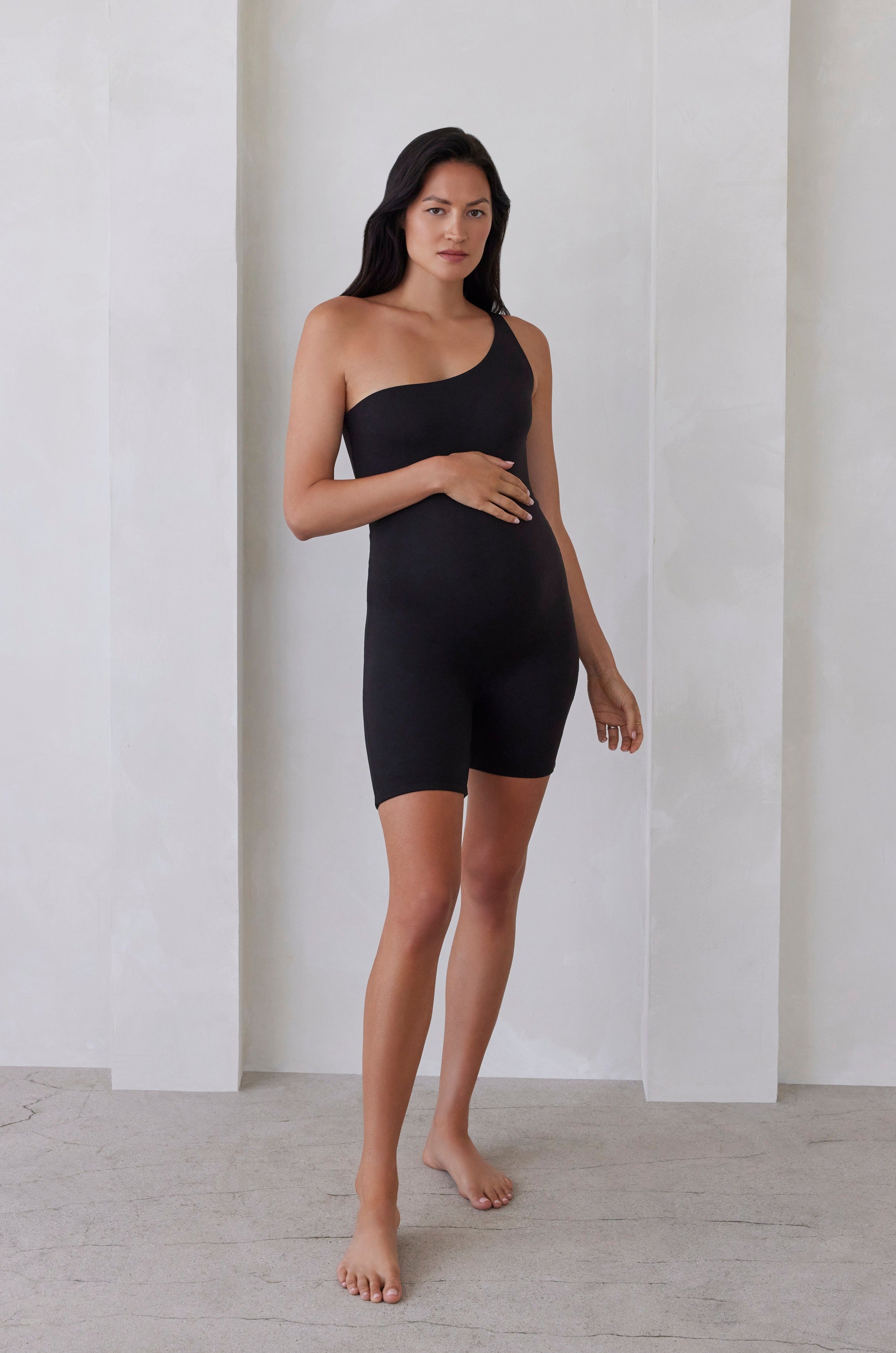  Bumpsuit Maternity The Romee One Shoulder Romper in Black