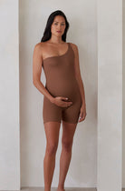 Bumpsuit Maternity The Romee One Shoulder Romper in Mocha