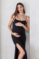 Bumpsuit maternity the rosie square neck sleeveless maxi dress with side slit black