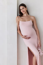 Bumpsuit Maternity The Rosie Square Neck Sleeveless Maxi Dress with side slit in dusty pink