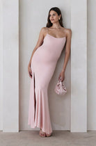 Bumpsuit Maternity The Rosie Square Neck Sleeveless Maxi Dress with side slit in dusty pink