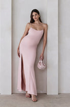 Bumpsuit Maternity The Rosie Square Neck Sleeveless Maxi Dress with side slit in dusty pink