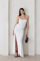 Bumpsuit Maternity The Rosie Square Neck Sleeveless Maxi Dress with side slit in Ivory