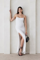 Bumpsuit Maternity The Rosie Square Neck Sleeveless Maxi Dress with side slit in Ivory