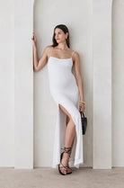 Bumpsuit Maternity The Rosie Square Neck Sleeveless Maxi Dress with side slit in Ivory