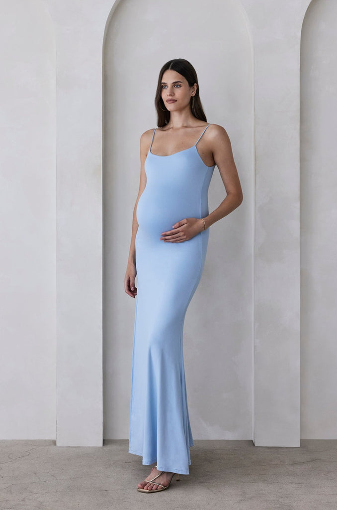 Bumpsuit maternity the rosie square neck sleeveless maxi dress with side slit powder blue