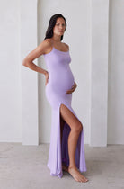 Bumpsuit Maternity The Rosie Square Neck Maxi Dress with Side Slit in Lilac