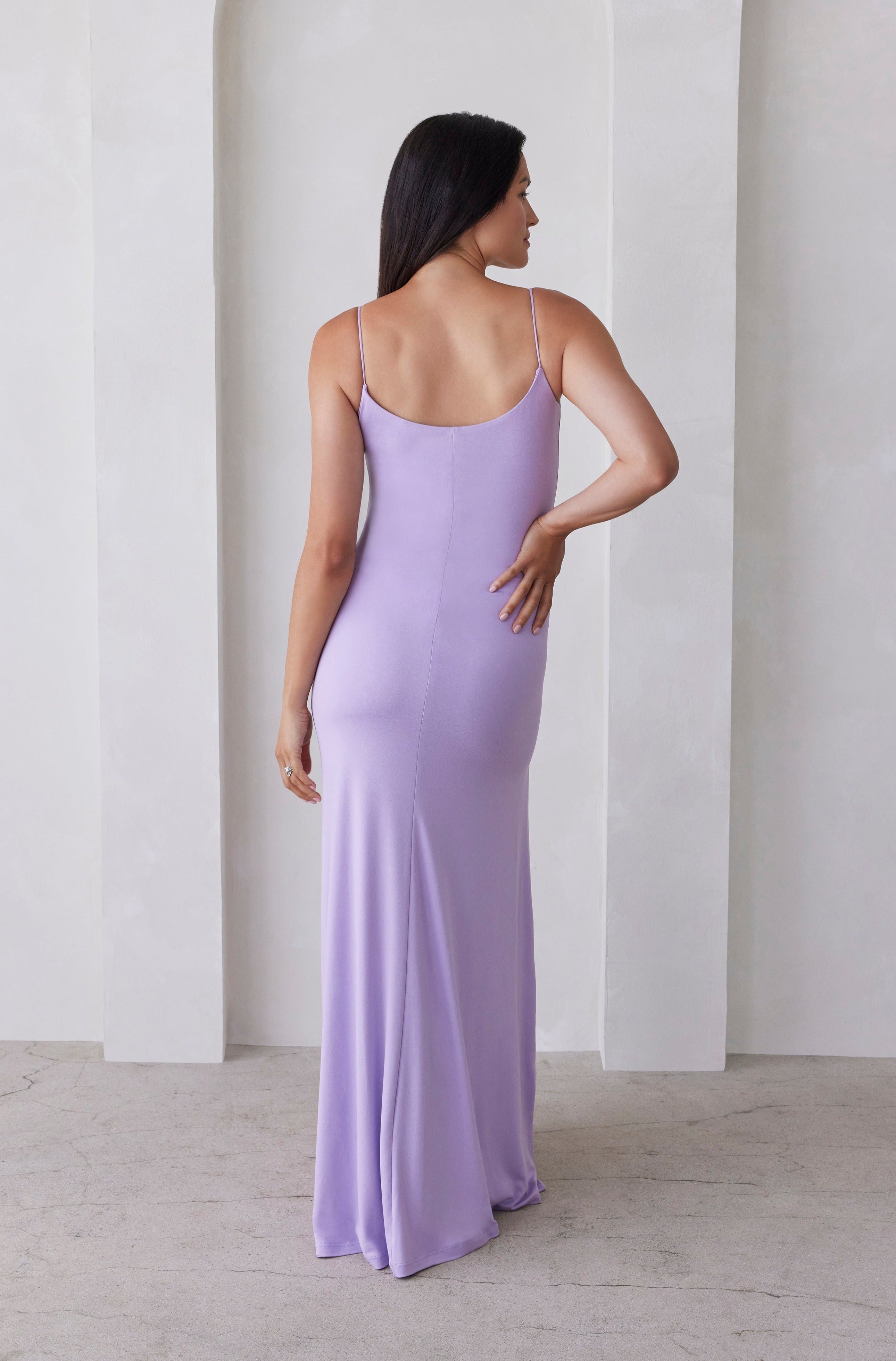 Bumpsuit Maternity The Rosie Square Neck Maxi Dress with Side Slit in Lilac